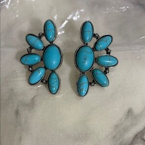 Turquoise Silver Statement Earrings